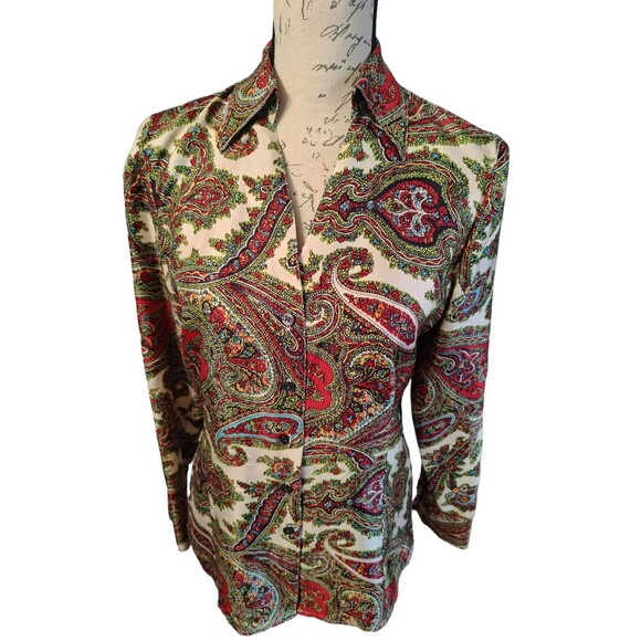 Talbots  Pure Silk Multi Color Paisley Blouse Women's Size Medium - Picture 1 of 5